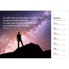 „Gott hat ihm Vollmacht gegeben, das Gericht zu halten, weil er der Menschensohn ist.“ Johannes 5,27. Eine Waage steht links, Kalender rechts.