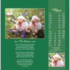 März-Kalender mit Gedicht "Vor Ostern" von Elli Michler. Zwei Plüschschafe auf einer Wiese.