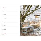Texte: „Fürchte dich nicht, denn ich bin mit dir, hab keine Angst, denn ich bin dein Gott.“ - Jesaja 41,10. Ein winterlicher Baum und Bank.
