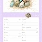 Kalenderseite für März, Illustration von Eiern im Nest und Vogel. Enthält Feiertage und Kalenderwochen.