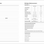Persönliche Daten mit Feldern für Name, Anschrift, Telefon. Wichtige Telefonnummern: Notruf, Polizei, Rettung für DE, CH, AT.
