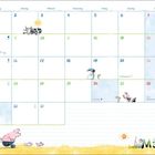 Ein Kalender für März mit Zeichnungen: Kühe, Schwein, Schneemann, Figuren in Wiese. Daten und Feiertage markiert.