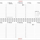 Kalenderseiten zeigen persönliche Einträge pro Tag sowie Feiertage. Rechts steht: "Ich weiß genau, was ich will!... glaub ich." Mit Schaf-Illustration.
