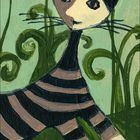 Märzkalender mit Terminen: Frauentag, Frühlingsanfang. Illustration einer Katze vor bunten Blumen.