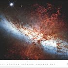 „März“ und ein Kalender mit Zahlen; leuchtende Galaxie mit roten, blauen und weißen Wolken.