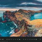"03. Klippe Ponta de São Lourenço, Madeira, Portugal." Eine zerklüftete Küstenlandschaft bei dramatischem Himmel.