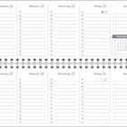 Ein aufgeschlagener Kalender mit den Wochentagen und Daten vom 11. bis 24. Januar, einschließlich Platz für Notizen.