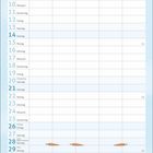 Kalender mit März-Tagen. Text: "Farbenfrohe Ostertage!". Illustration: Ein Mädchen bemalt ein großes Osterei.