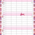 Kalender für März. Paar gelbe Küken, Hasenkunst, Osterkorb. Bunte, gestrickte Umrandung in Rosa- und Lilatönen.