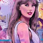 Oben: Kalender für März. Illustration: Frau mit langem Haar und weißem Oberteil, bunte, abstrakte Hintergründe.