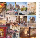 MAILAND. Verschiedene Szenen: Getränke, Dom, Tram, Rad, Restaurant, Einkaufsstraße, Café, Arkaden und historische Gebäude.