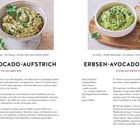 LINSEN-AVOCADO-AUFSTRICH: Kräftige Mischung aus Linsen, Avocado und Limette. ERBSEN-AVOCADO-AUFSTRICH: Cremig mit Erbsen, Avocado.
