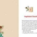 "2. Ungebetener Besuch." Beige Hintergrund mit weißen Punkten, links unten Tannenzweige und Zapfen.