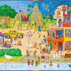 Der Hinduismus: Ca. 800 Mio Anhänger, Ort: Indien, Heilige Schriften: Shruti und Smriti. Szene mit traditionellem Leben.