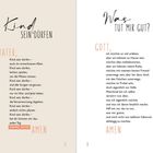 Links steht "KIND SEIN DÜRFEN" und ein Text an "VATER", rechts "WAS TUT MIR GUT?" und ein Text an "GOTT".