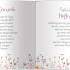 Zwei Gedichte: „Gute Wünsche“ über Freude und Möglichkeiten, „Wachsende Hoffnung“ beschreibt Hoffnung als wachsende Kraft. Blumenillustrationen.