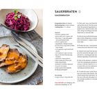"Sauerbraten", Zubereitungszeit: 50 Min, Marinierzeit: mind. 24 Std, Kochzeit: 2½-3 Std. Serviert mit Rotkohl.