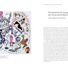 Die Texte im Bild lauten: "Dear Ronald Clark, How are you? Niki de Saint Phalle" und "Die künstlerische Ausgestaltung der Grotte durch Niki de Saint Phalle". Die linke Seite zeigt eine farbenfrohe Illustration mit Figuren und Ornamenten.