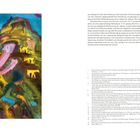 Text über Kirchners Werkphase, alpine Landschaft, malerische Freiheit. Links Illustration: bunte Berge, Hütten, Figur.