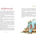 "Der Zimmermann Josef", "3. Dezember". Josefs Freude über den Fortschritt der Bauarbeiten wird beschrieben. Illustration: Josef auf einer Bank, im Hintergrund eine Baustelle.