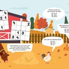 Texte: Sudoku, Tier-Quiz, Zahlenrätsel-Anleitung, Tierfragen. Illustration mit Tieren und einem Bauernhof.