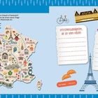 Texte: Bon voyage! Träumst du schon von deinem nächsten Urlaub in Frankreich? Karte von Frankreich mit Sehenswürdigkeiten.