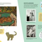 Suzannes erste Ausstellung fand 1911 statt. Illustration: Katze mit Text, dazu ein Gemälde mit Katze und Blumen.