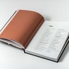 Der Text "INHALT" ist oben auf einer Inhaltsseite in einem aufgeschlagenen Buch zu sehen. Links braune Seite.