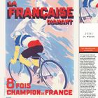 CYCLES MOTOS LA FRANÇAISE DIAMANT 8 FOIS CHAMPION DE FRANCE. Illustration: Radfahrer mit dynamischem Hintergrund. Kalender unten.