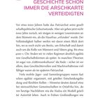 Logo eines Kochtopfs. Text: "2 WIE FRAUEN IN DER GESCHICHTE SCHON IMMER DIE ARSCHKARTE VERTEIDIGTEN". Text über Patriarchat.