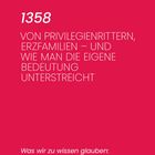 Kapitel 3: "1358 Von Privilegienrittern, Erzfamilien – und wie man die eigene Bedeutung unterstreicht." Roter Hintergrund.