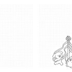 Links gepunktete Linien. Unten rechts Illustration: Hund, Pinguin, Bär an einem mit Bändern geschmückten Maibaum.