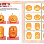 "RUNDKÖPFE UND LANGE GESICHTER" zeigt geschnitzte Kürbisse mit verschiedenen lustigen und gruseligen Gesichtern.