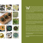 Auf der linken Seite sind 18 Fotos von Speisen angeordnet. Rechts ist Text über die Nährstoffe und Nutzung von Brennnesseln.