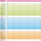 Kalender für März 2027 in bunten Farbstreifen für jede Woche, mit Wochentagen, Datumsangaben und Notizbereich.