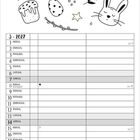 Kalenderblatt für März 2027 mit Spruch "Ei am what Ei am." Illustrationen von Hasen, Blumen, Eiern und Karotten.