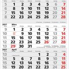 Kalender für 2027: Monate Februar, März, April, mit Feiertagen wie Rosenmontag am 8.2. und Valentinstag am 14.2. 