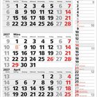 Februar bis April 2027 Monatskalender, Wochen- und Tagesübersicht, Sonntage und Feiertage rot markiert: Frauentag 8.3.