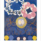 Text: "La an ourselves." Illustration mit organischen Formen und Blumen auf einem blauen Hintergrund. Kalender darunter.