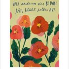 „Wer anderen eine Blume sät, blüht selber auf.“ Illustration von roten Blumen mit grünen Blättern auf hellem Hintergrund.