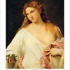 "3" unten links und "1 2 3 4 5..." darunter. Eine Frau mit langem Haar in weißem Gewand hält Blumen, leicht entblößt.