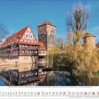 "Henkersteg und Weinstadel, Nürnberg, Bayern" in der Mitte. Fachwerkhäuser und ein Wassergraben im Hintergrund.