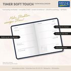 "Mehr Struktur, weniger Stress!" Kalender: Monatsübersicht, Platz für Notizen, Sa/So je eine Zeile, Abbildung der Mondphasen.