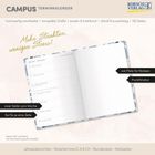 "Mehr Struktur, weniger Stress!" Ein geöffneter Terminplaner. Links Kalender, rechts gerasterte Notizseite.