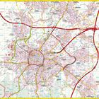 Karte von Aachen, detailreiche farbige Darstellung mit Straßen, Stadtteilen und Umgebung; beinhaltet Legende und Werbeanzeige.