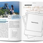 BUCKETLIST: Wandern und Abseilen am Sella del Diavolo. SPORT & WELLNESS: Wandern. Frau sitzt über Meer.