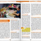 "Made in Valencia & typisch Spanisches" in Orange. "Shoppen & Stöbern" oben. Handwerker bemalt Keramik, Farben und Pinsel um ihn.