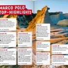 "MARCO POLO TOP-HIGHLIGHTS" steht oben. Darunter Texte zu Orten auf Korfu mit Tipps, nummerierten Seitenverweisen und Sternsymbolen.