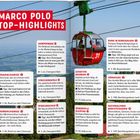 MARCO POLO TOP-HIGHLIGHTS in großen roten Buchstaben. Eine Seilbahngondel vor Bergkulisse.