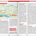 WESTLICHE INNENSTADT. Enthält Überschriften: "WORLD OF DISCOVERIES", "JARDINS DO PALÁCIO DE CRISTAL", "CASA TAIT". Text beschreibt Sehenswürdigkeiten. Links eine Karte mit grünen und gelben Markierungen.